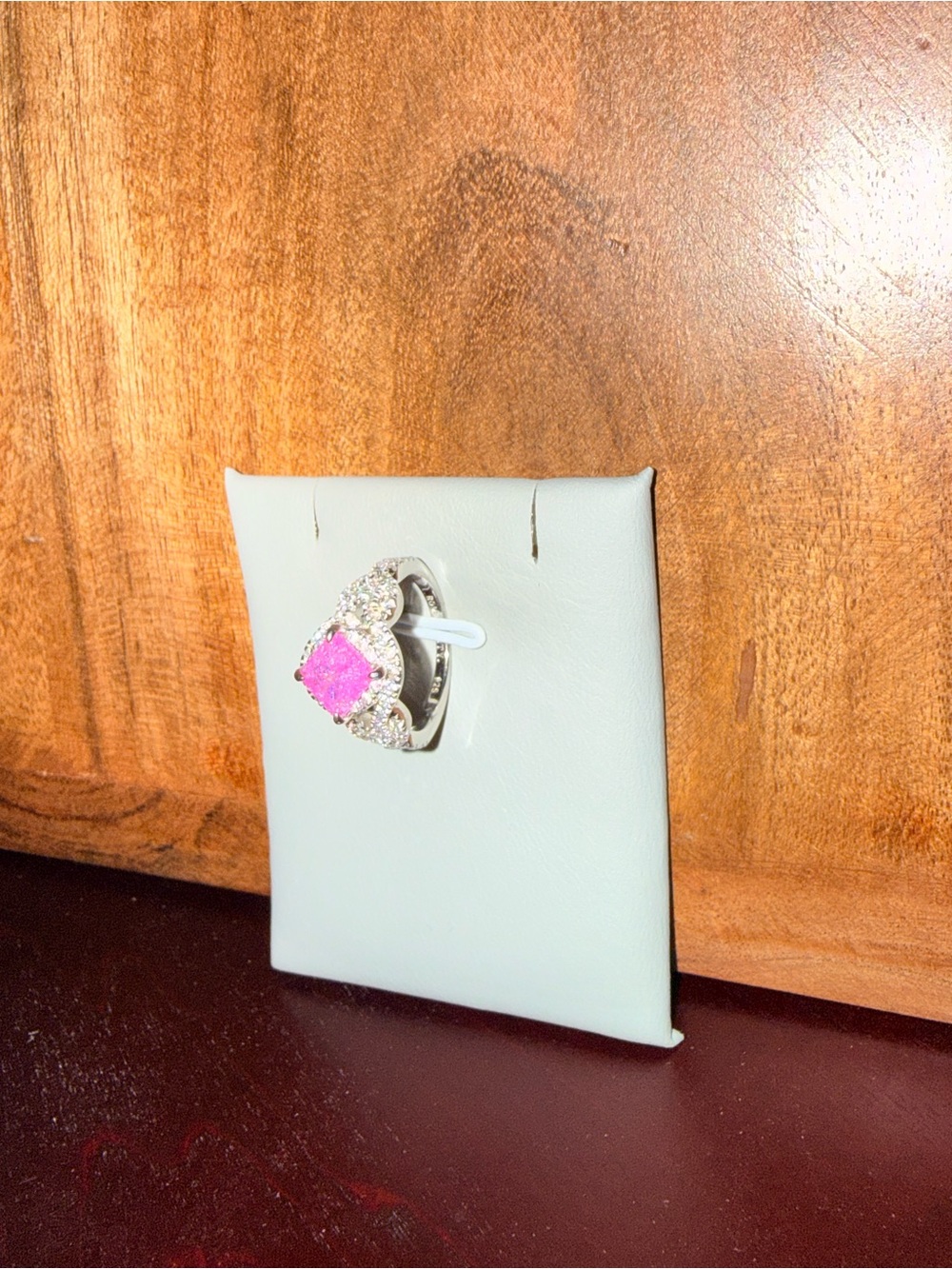 Silver Pink Gemstone Heart Ring - Brand